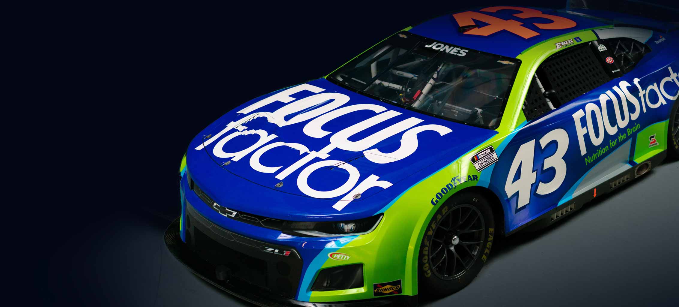 Nascar vehicle with Focus Factor branding