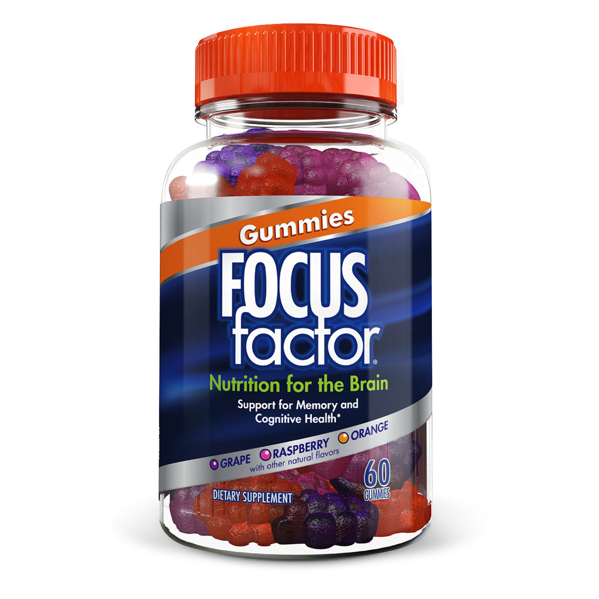 A jar of Focus Factor® Gummies provides tasty treats that promote cognitive health and brain nutrition.